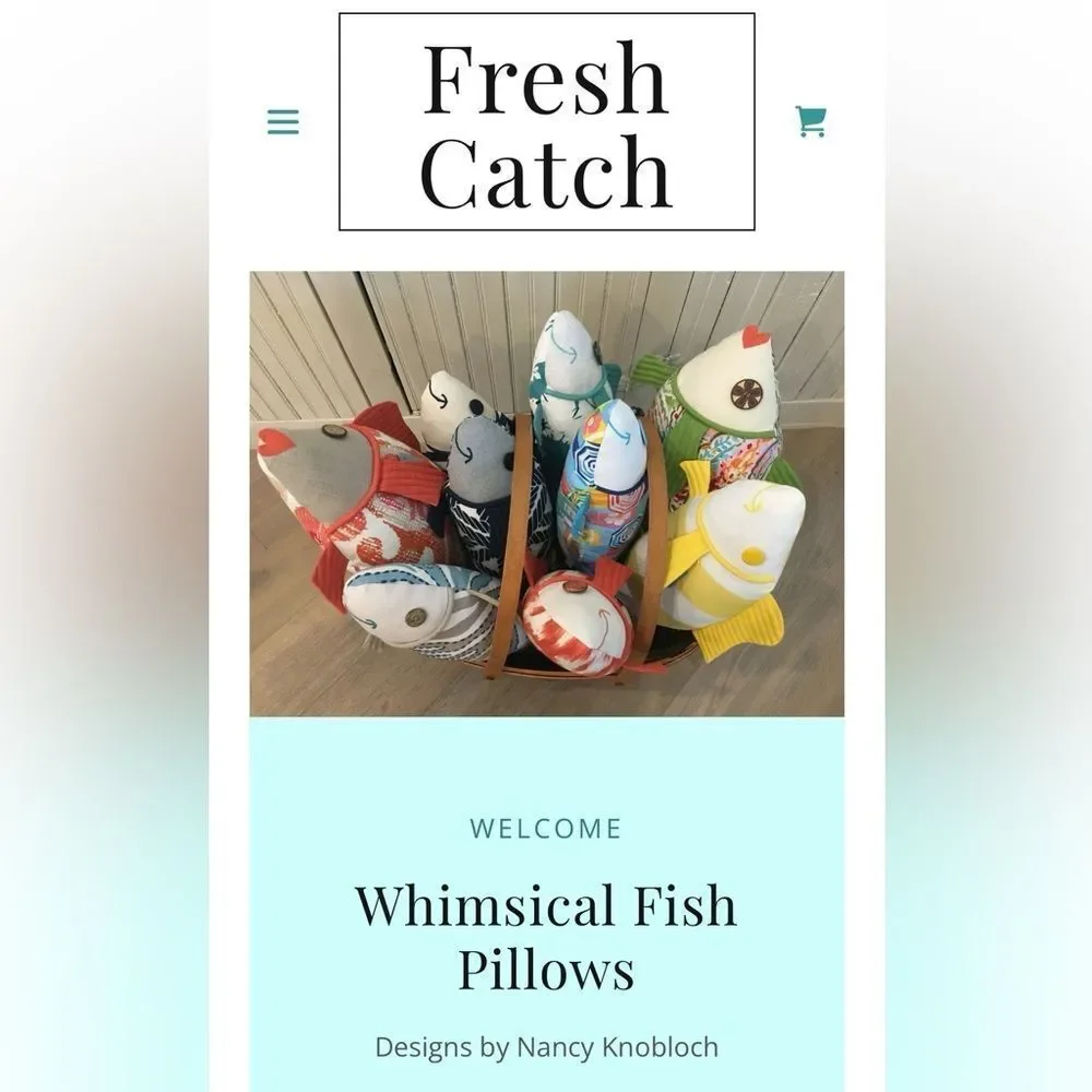 Fresh Catch Blue Striped Handcrafted Nautical Coastal Cottage Fish Accent Pillow